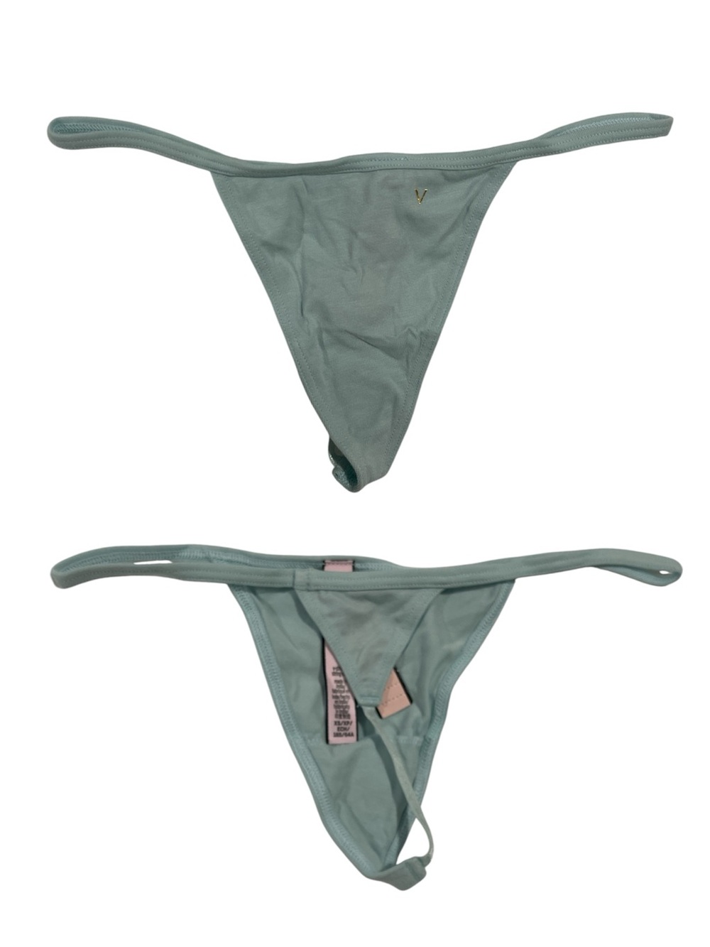Victoria's Secret Sage Green Thong Bikini Bottom with Gold V Accent